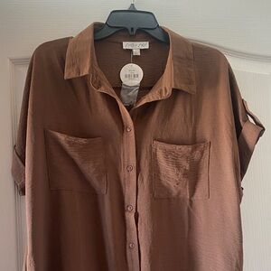 She + Sky Chestnut Button-Up dress